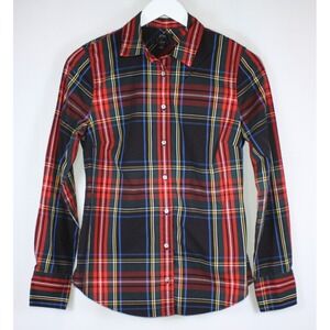 J.Crew Shirt Womens Sz 4 Multicolor Slim Red Tartan Plaid Academia Button Up Top